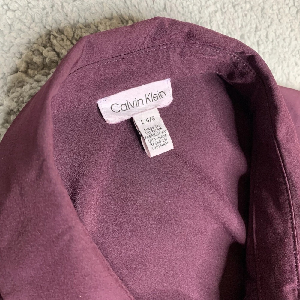 Calvin Klein L Women Purple Long Sleeve Button Up Collared Shirt Ruched Gem Tone - Picture 3 of 8
